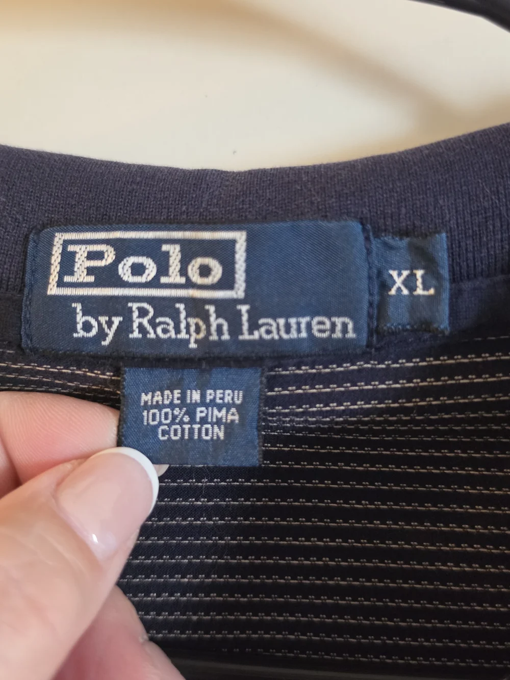 Ralph Lauren Men’s Navy Thin-Striped Long Sleeve Polo